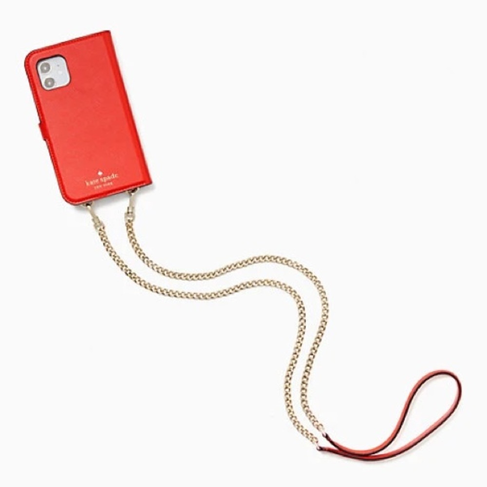♠️Kate Spade iPhone 12 Folio Case Chain Crossbody - Picture 2 of 15